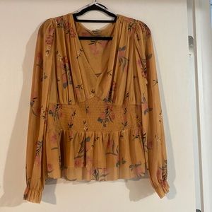 Mustard Floral Peplum Top